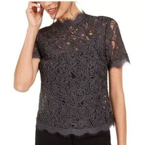 Zara Grey Lace Scalloped Top Size Medium